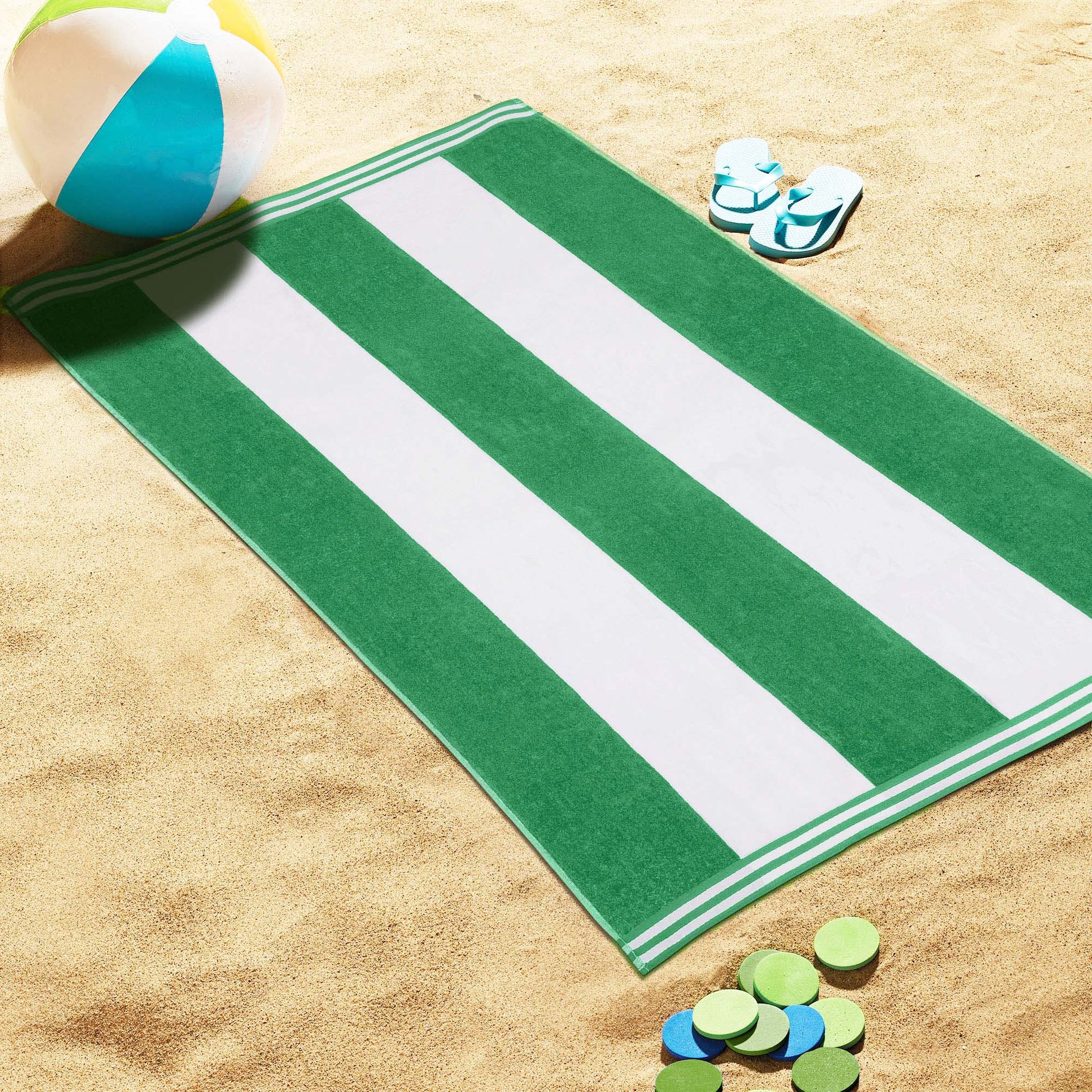 Superior Cabana Stripe Oversized Cotton Beach Towel Set Of 2,4,6 - Dark Green