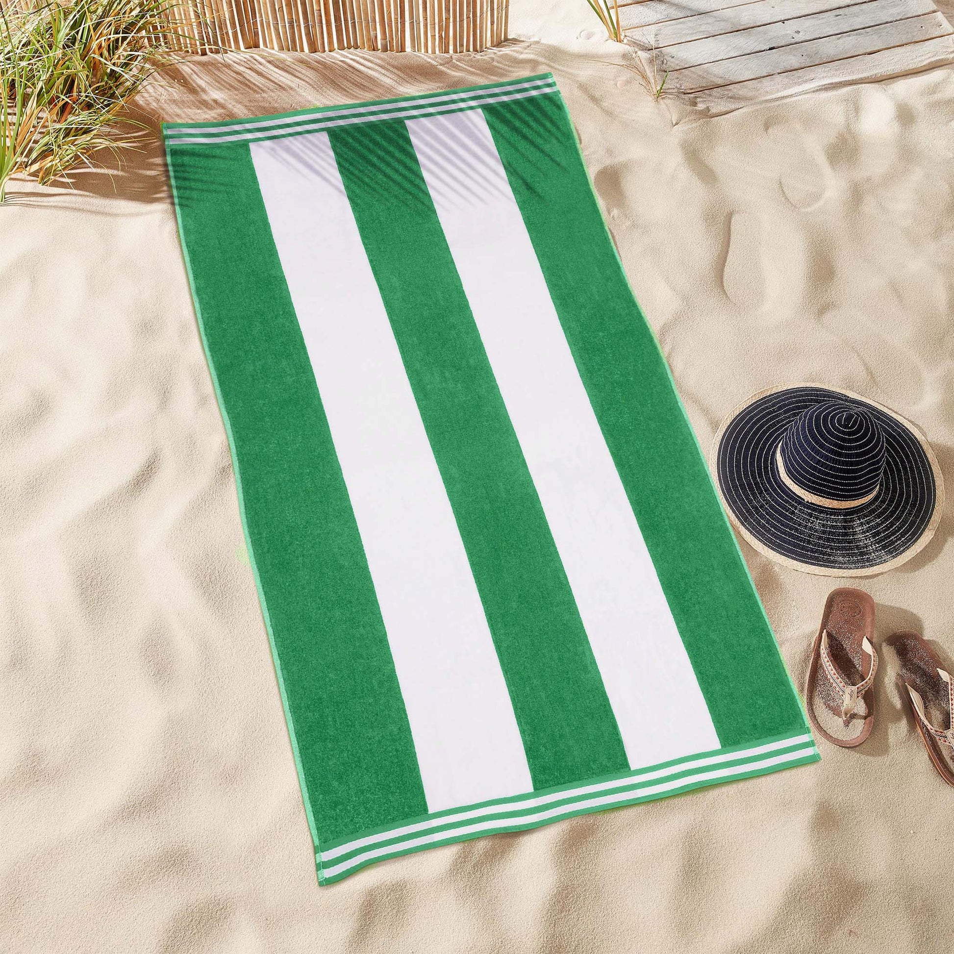 Superior Cabana Stripe Oversized Cotton Beach Towel Set Of 2,4,6 - Dark Green