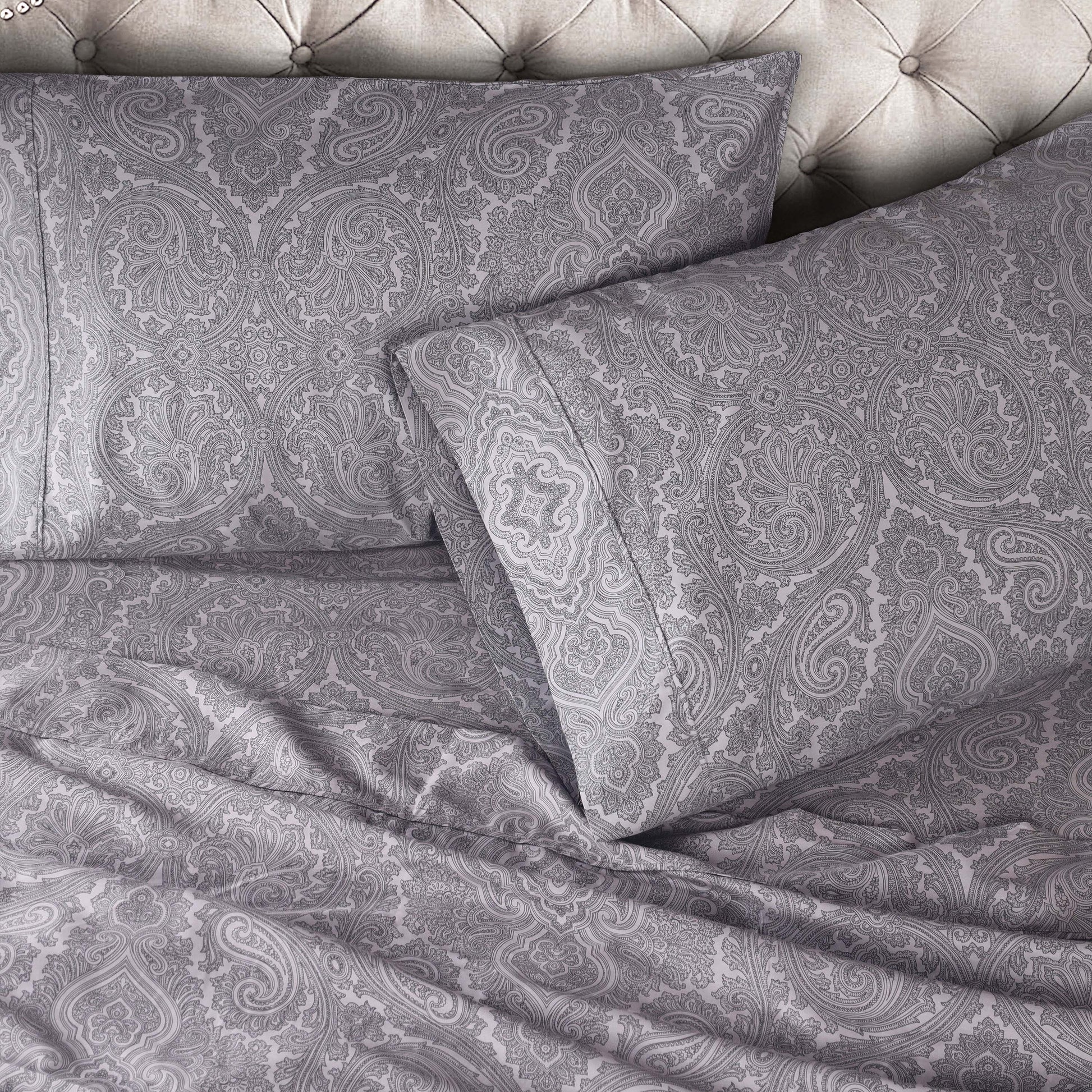 Italian Paisley 600 Thread Count Cotton Blend Deep Pocket Sheet Set - DarkGray