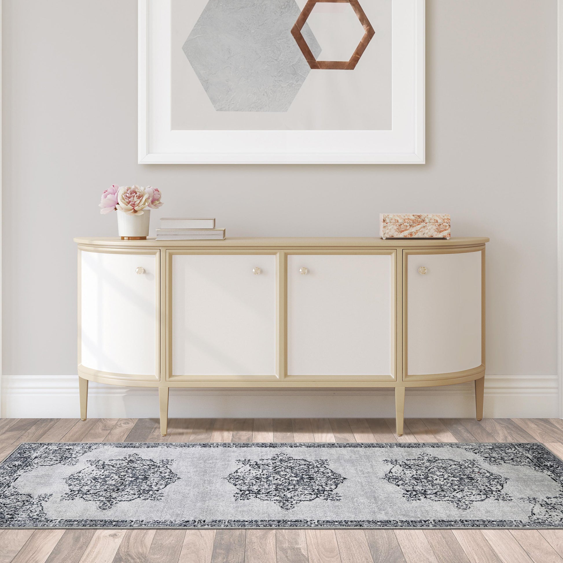 Superior Decklan Floral Medallion Indoor Area Rug or Runner Rug - Grey