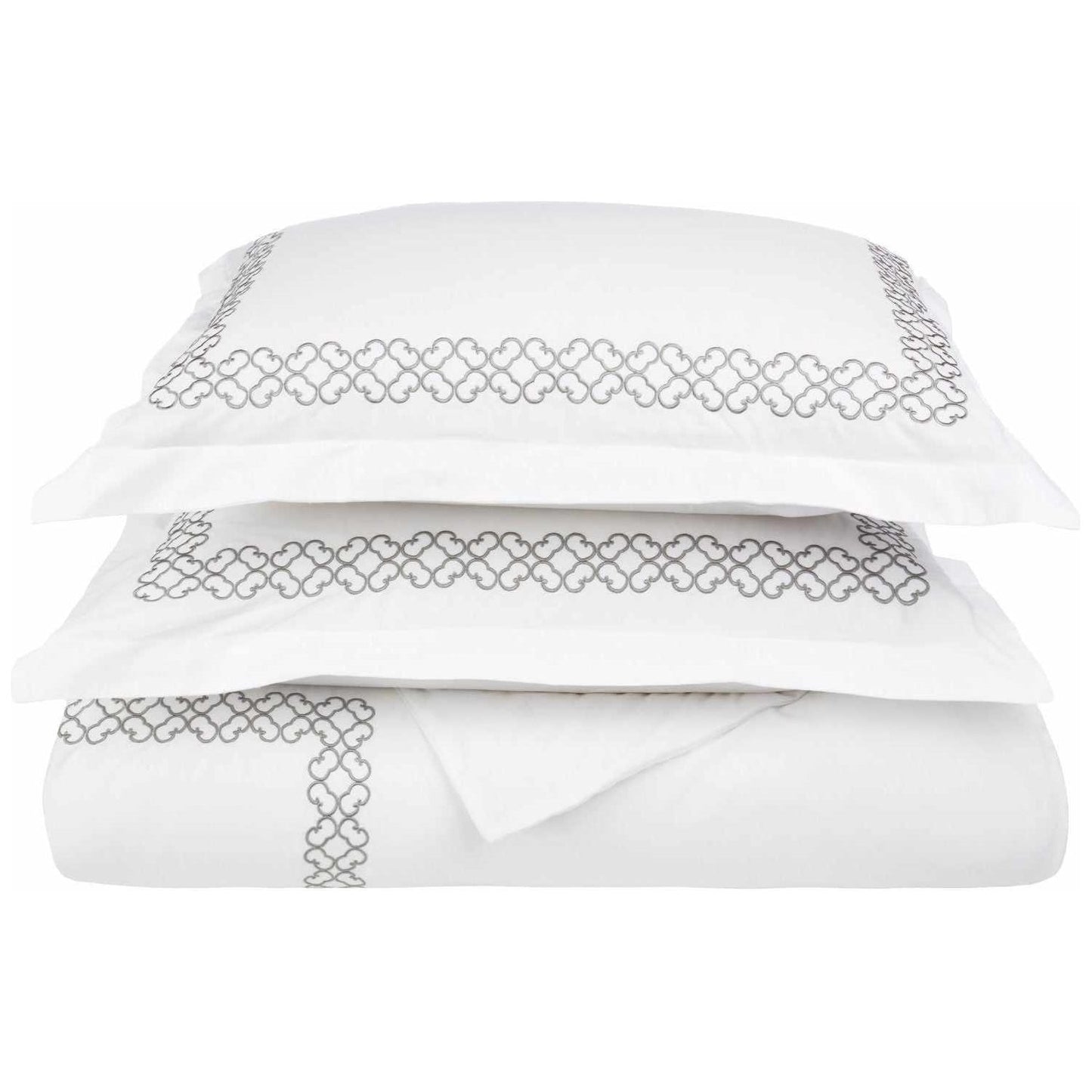 Superior Decorative Clayton Embroidered Duvet Cover Set - White/Grey