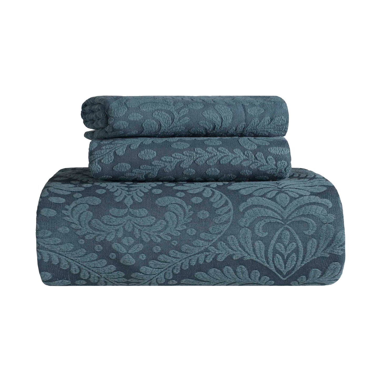 Aspen Cotton Blend Jacquard Floral Scalloped Edge Bedspread Set - DeepSea