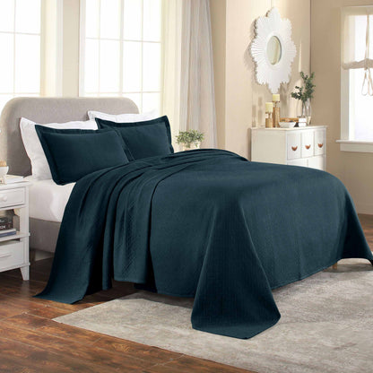 Basket Weave Matelasse Cotton Bedspread Set - Deep Sea