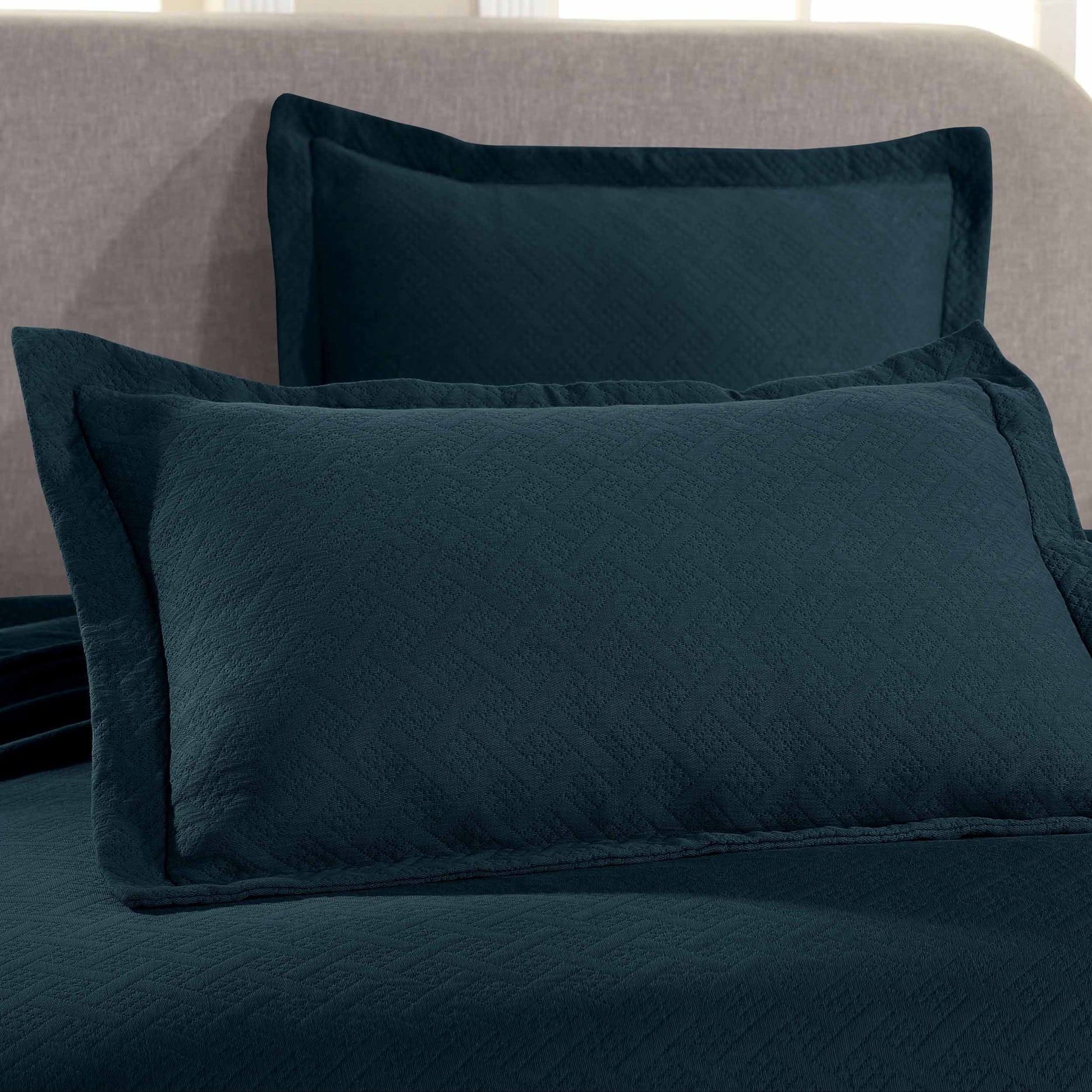 Basket Weave Matelasse Cotton Bedspread Set - Deep Sea