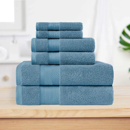 Turkish Cotton Highly Absorbent Solid 6 Piece Towel Set - DenimBlue