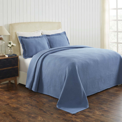 Cascade Cotton Jacquard Matelassé 3-Piece Bedspread Set - DenimBlue