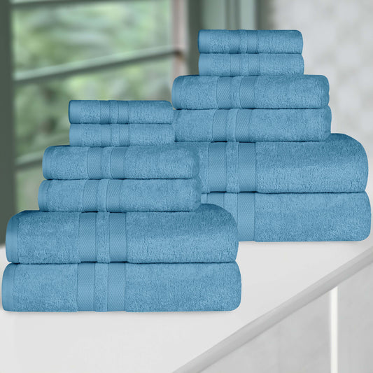 Ultra-Soft Cotton Absorbent Quick-Drying 12 Piece Assorted Towel Set