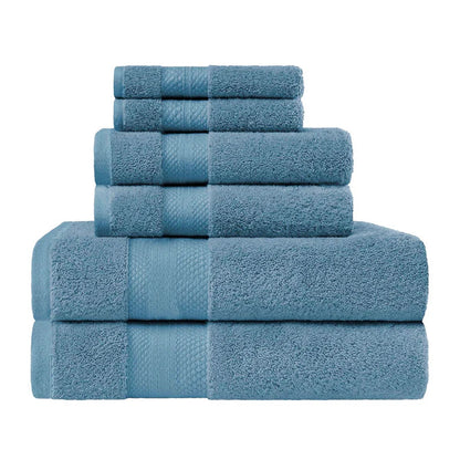 Turkish Cotton Highly Absorbent Solid 6 Piece Towel Set - DenimBlue