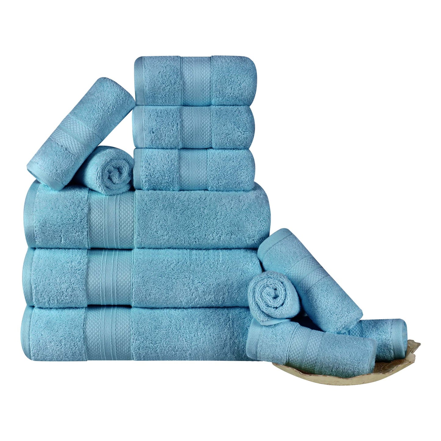 Turkish Cotton Highly Absorbent Solid 12 Piece Ultra Plush Towel Set - DenimBlue