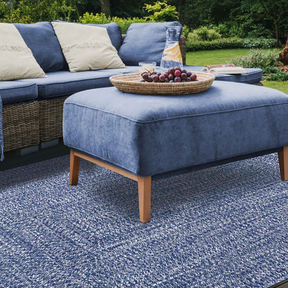 Multi Toned Braided Area Rug Bohemian Indoor Outdoor Rugs - DenimBlue-White