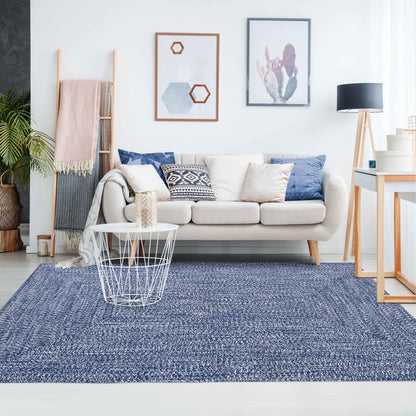 Multi Toned Braided Area Rug Bohemian Indoor Outdoor Rugs - DenimBlue-White