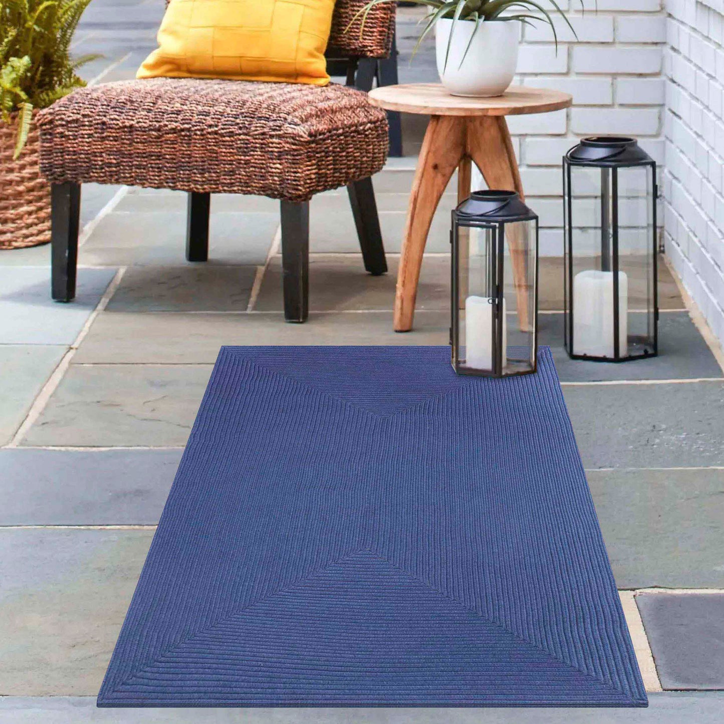 Bohemian Indoor Outdoor Rugs Solid Rectangle Braided Area Rug - DenimBlue