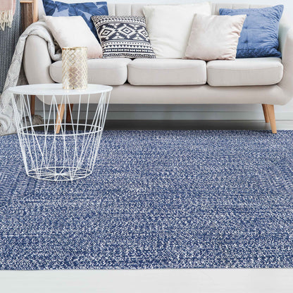 Multi Toned Braided Area Rug Bohemian Indoor Outdoor Rugs - DenimBlue-White