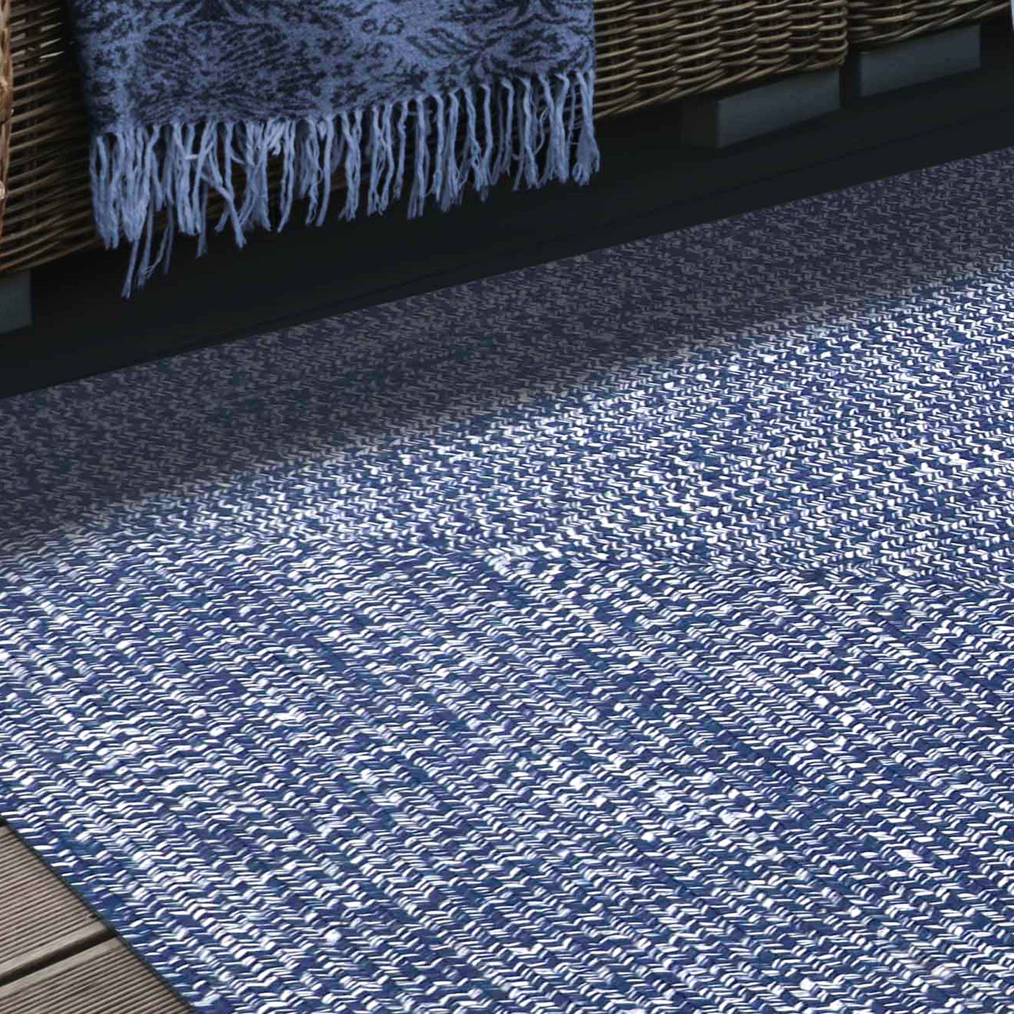 Multi Toned Braided Area Rug Bohemian Indoor Outdoor Rugs - DenimBlue-White
