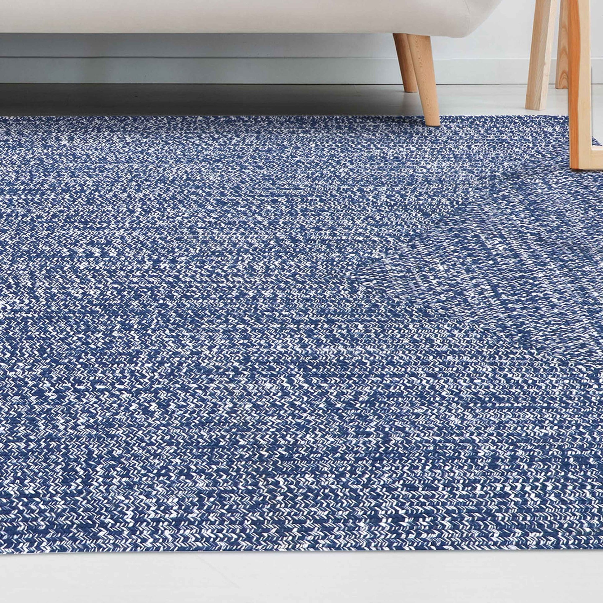 Multi Toned Braided Area Rug Bohemian Indoor Outdoor Rugs - DenimBlue-White