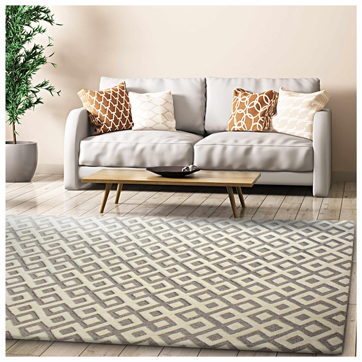  Diamond Handwoven Textured Wool and Viscose Contemporary Area Rug