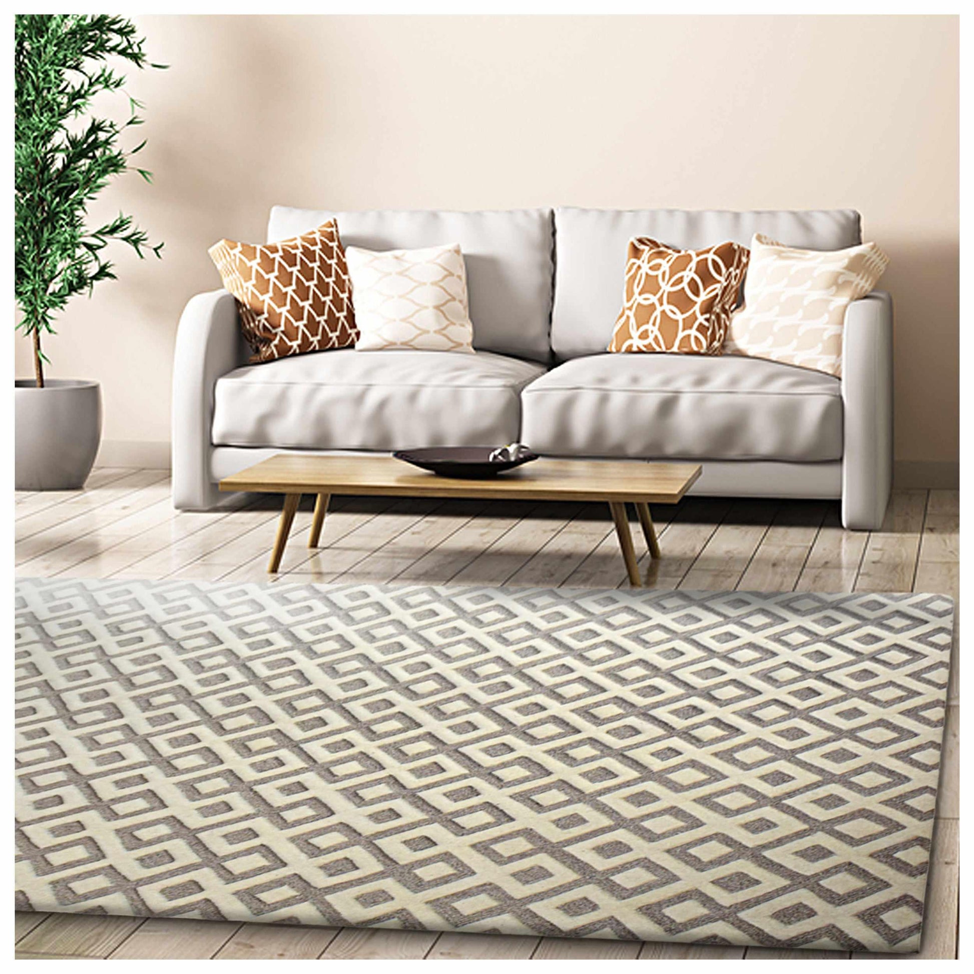  Diamond Handwoven Textured Wool and Viscose Contemporary Area Rug