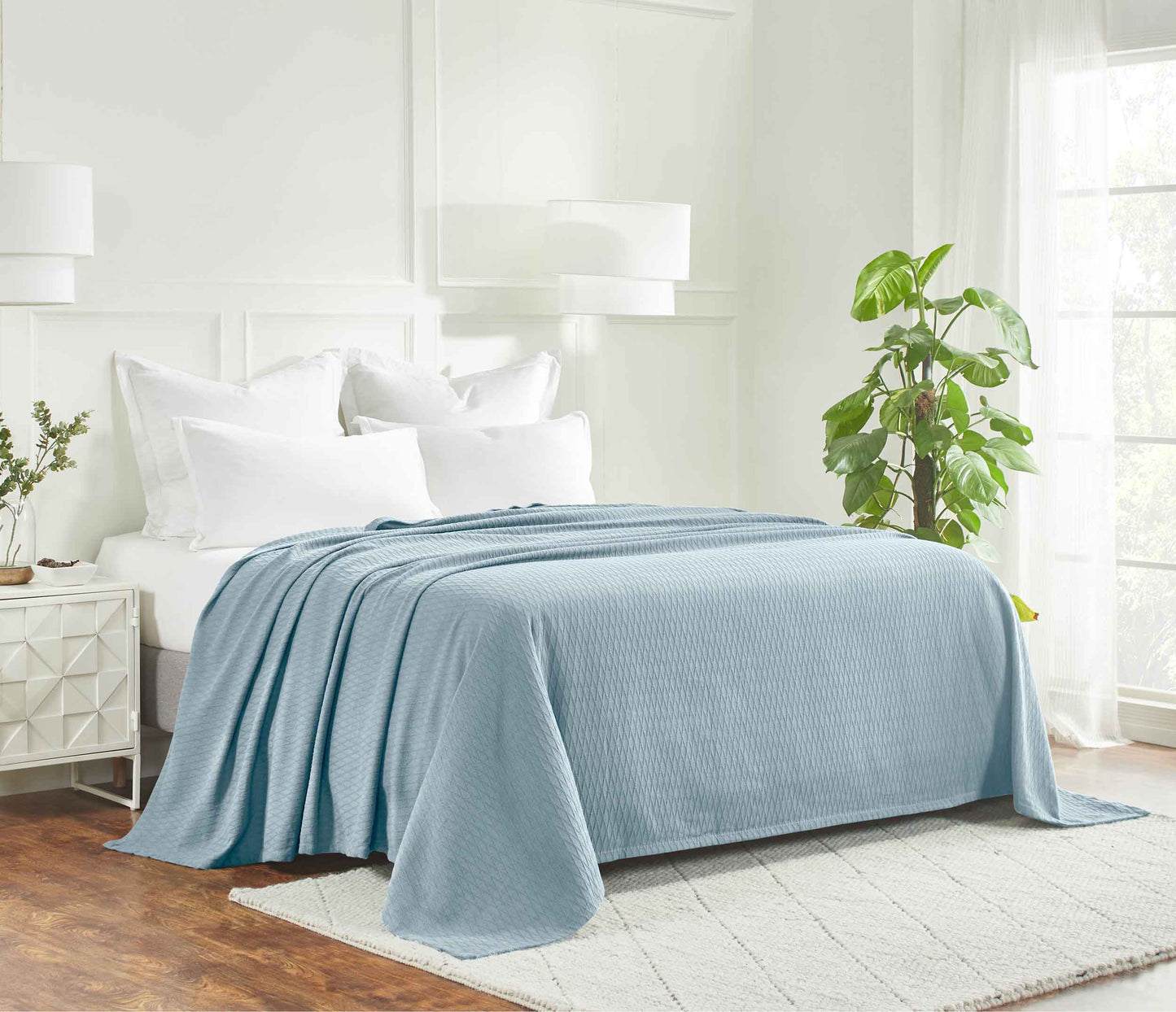 Diamond All-Season Cotton Blanket - Aqua