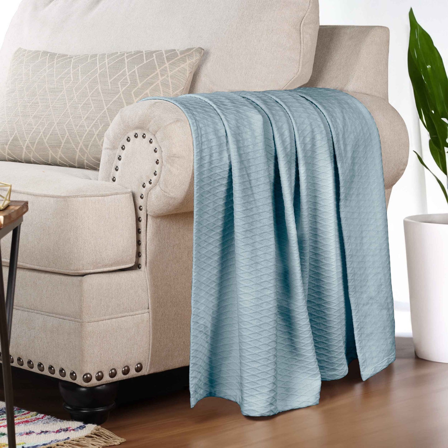 Diamond All-Season Cotton Blanket - Aqua