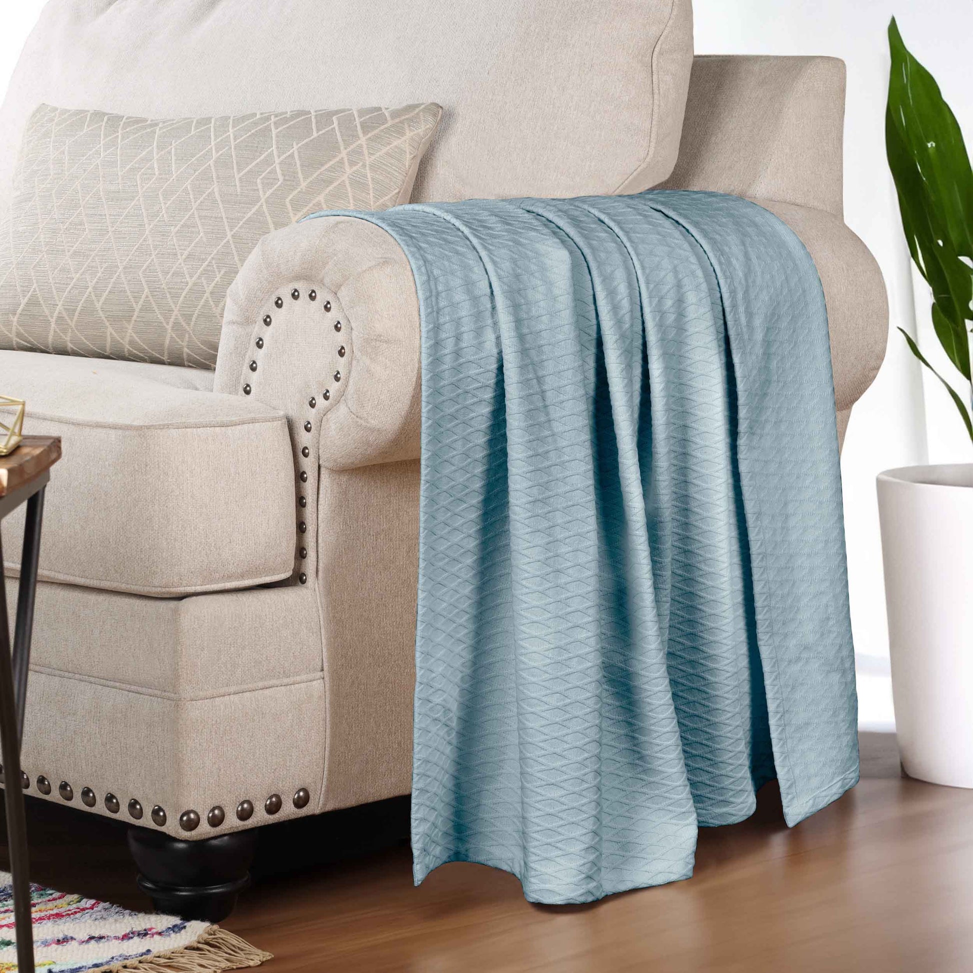 Diamond All-Season Cotton Blanket - Aqua