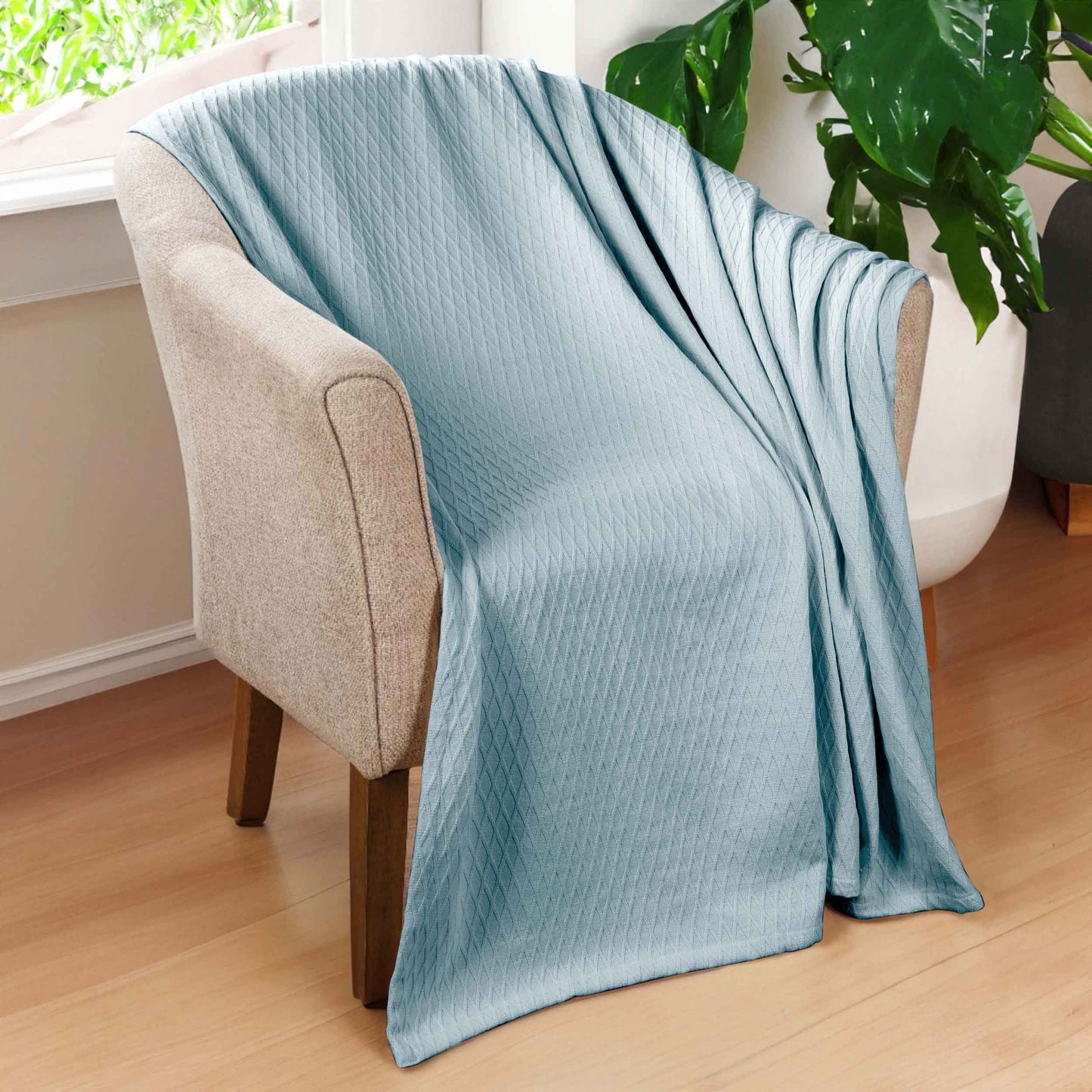 Diamond All-Season Cotton Blanket - Aqua
