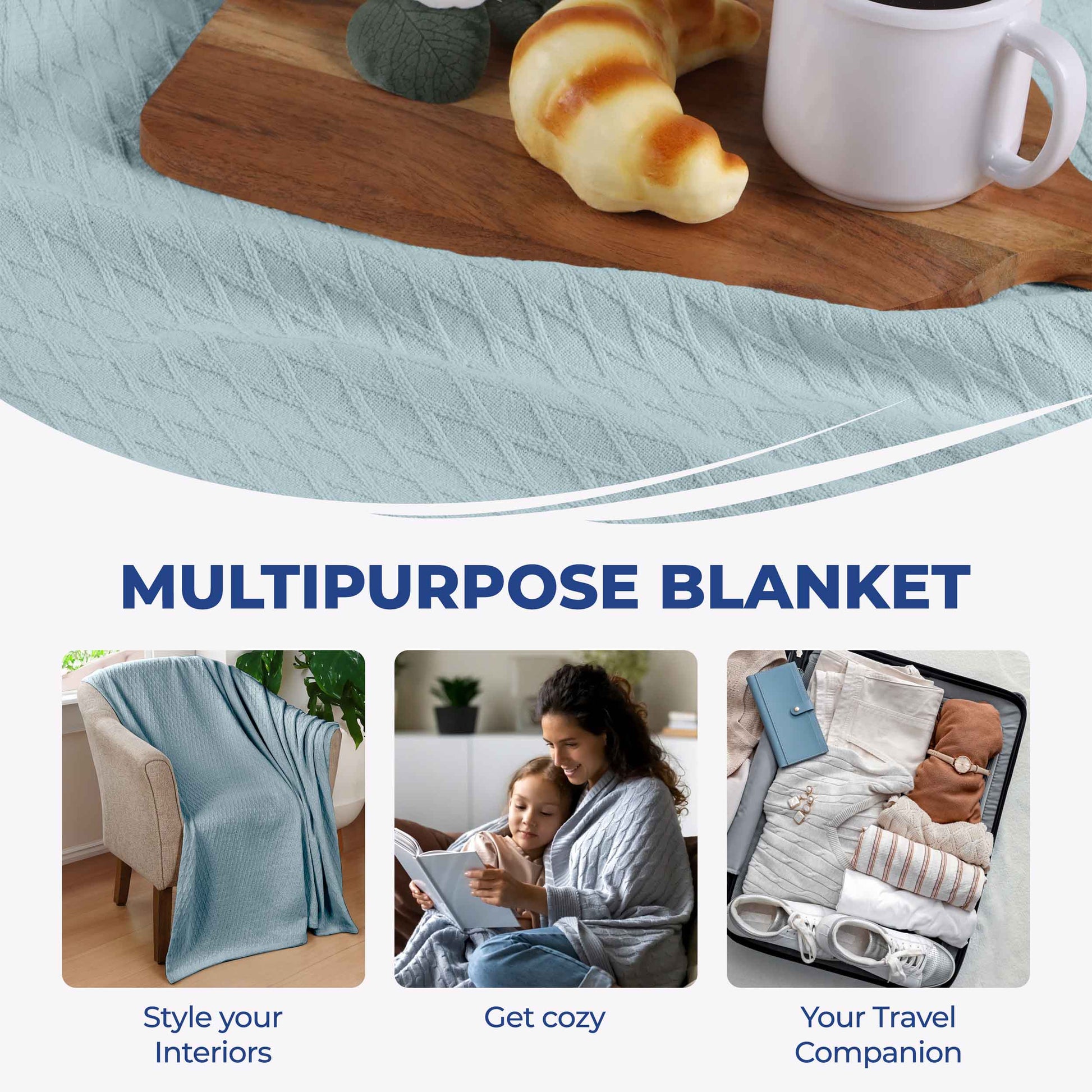 Diamond All-Season Cotton Blanket - Aqua
