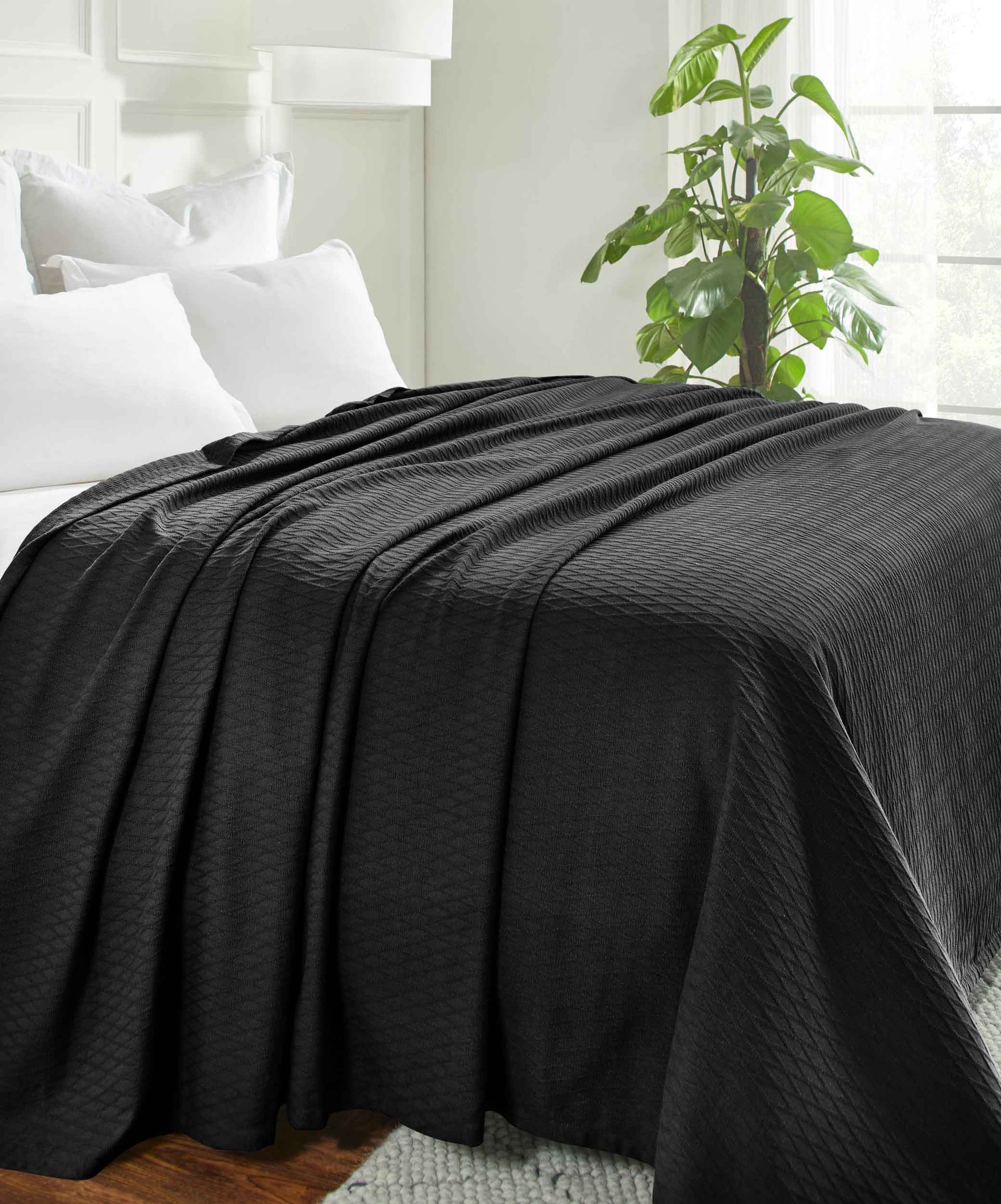 Diamond All-Season Cotton Blanket - Black