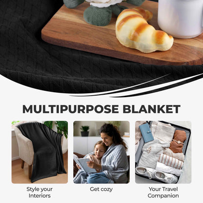 Diamond All-Season Cotton Blanket - Black
