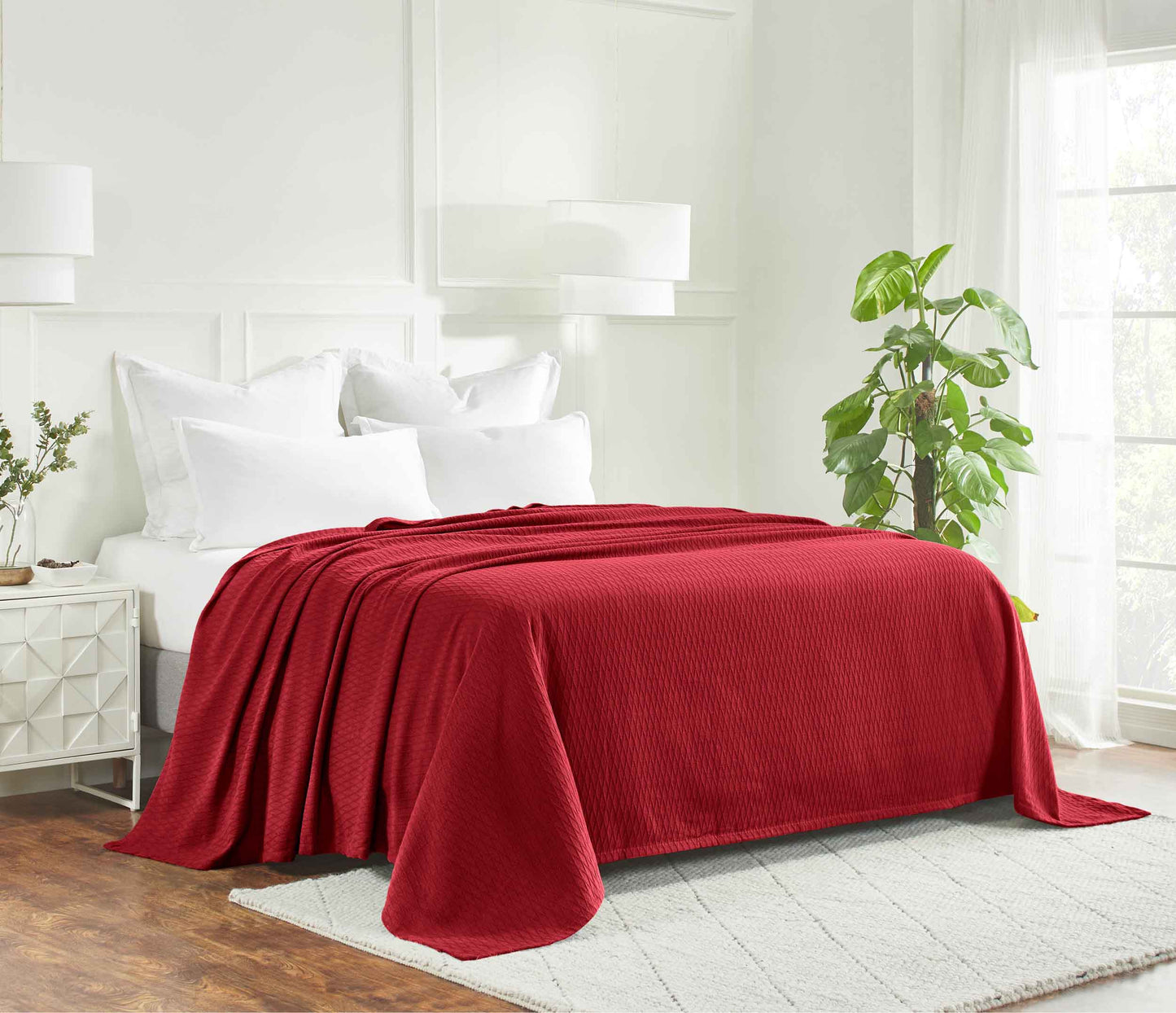 Diamond All-Season Cotton Blanket - Burgundy