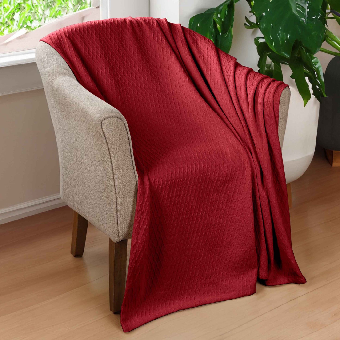 Diamond All-Season Cotton Blanket - Burgundy