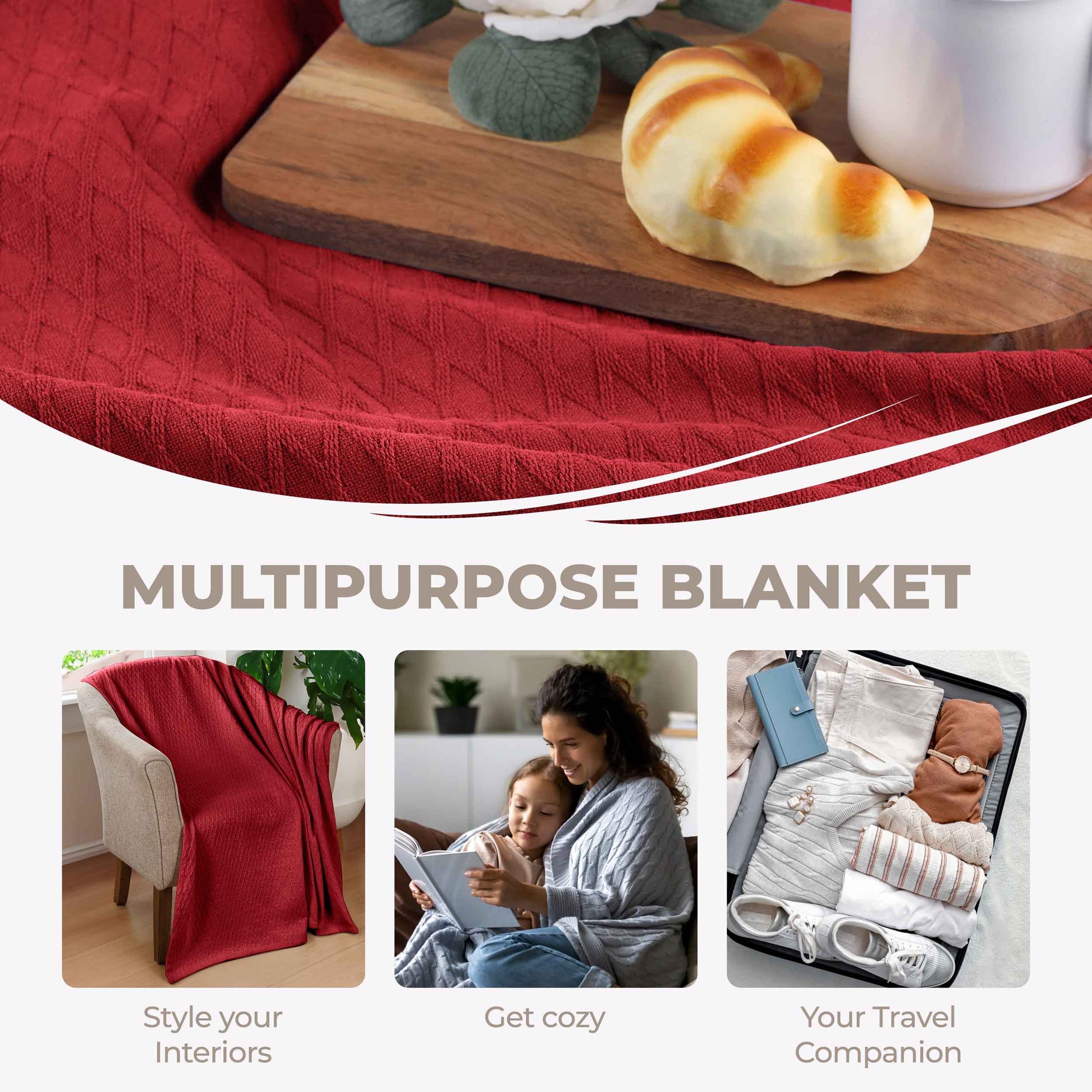 Diamond All-Season Cotton Blanket - Burgundy