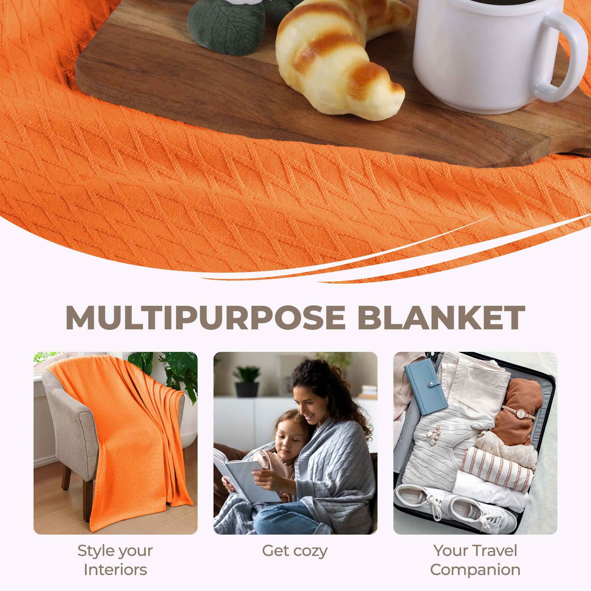 Diamond All-Season Cotton Blanket - Orange