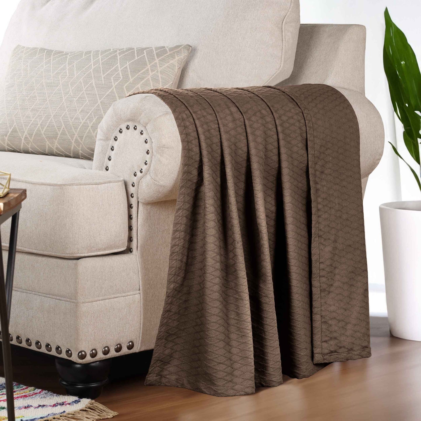 Diamond All-Season Cotton Blanket - Chocolate