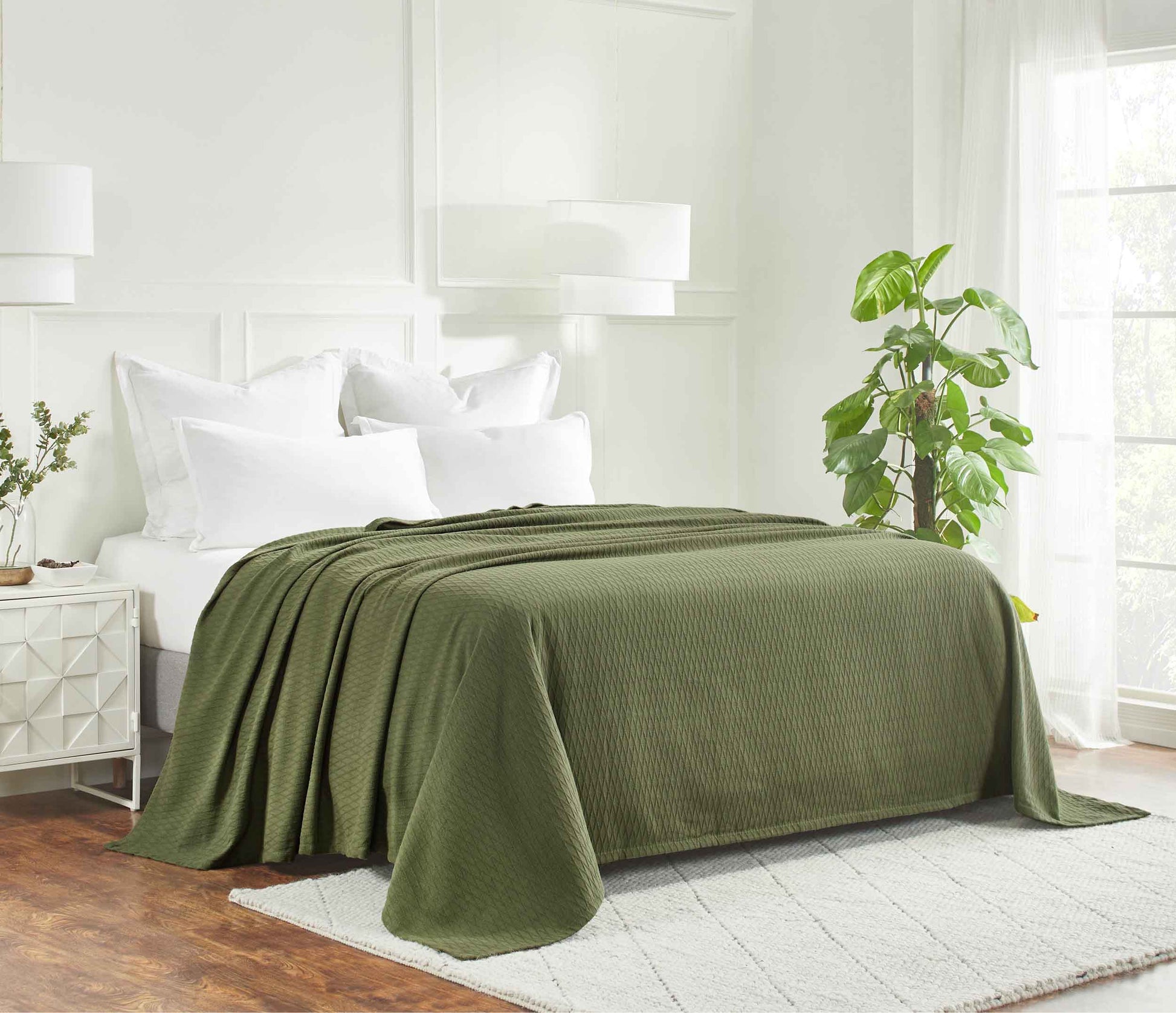 Diamond All-Season Cotton Blanket - Forest Green