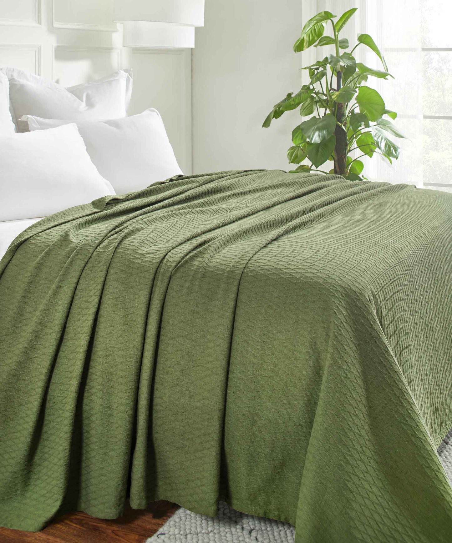 Diamond All-Season Cotton Blanket - Forest Green