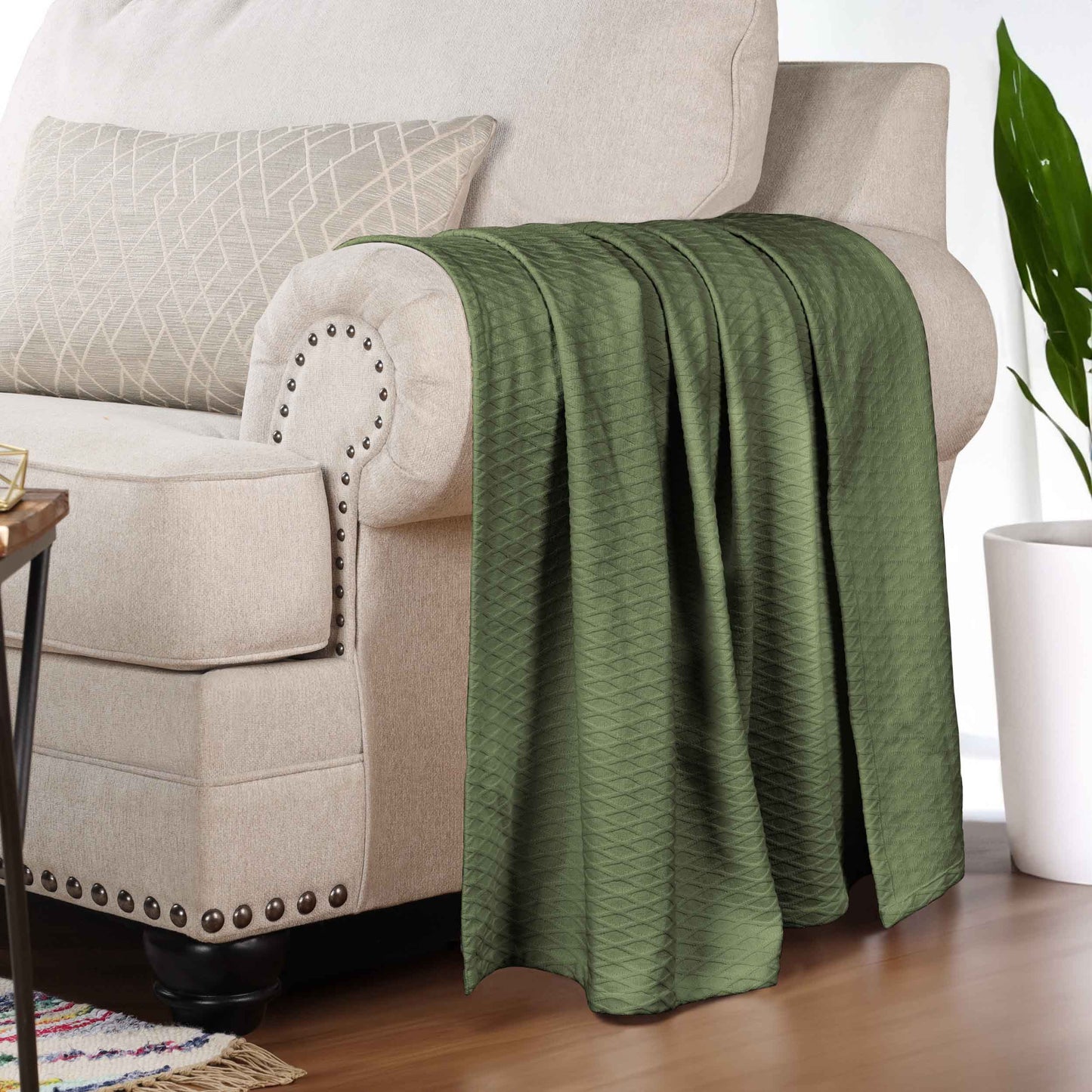 Diamond All-Season Cotton Blanket - Forest Green