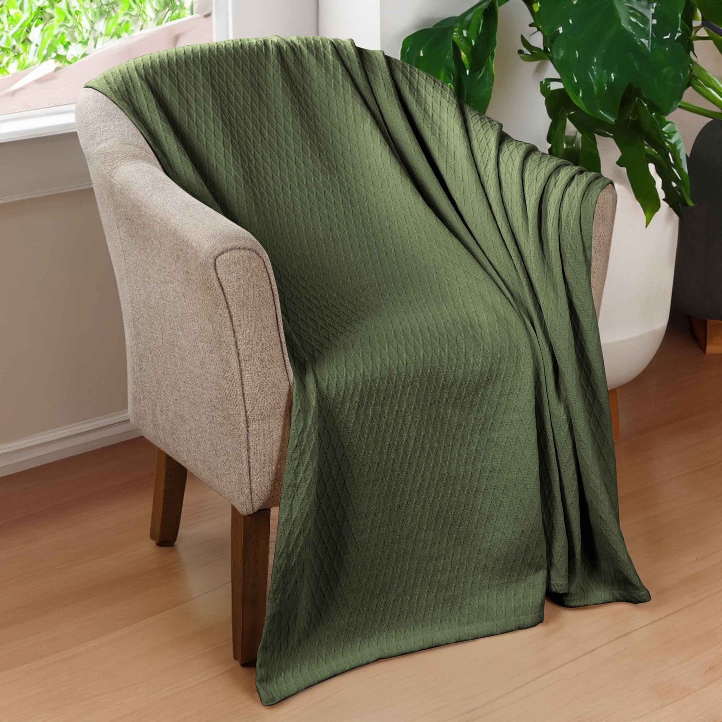 Diamond All-Season Cotton Blanket - Forest Green