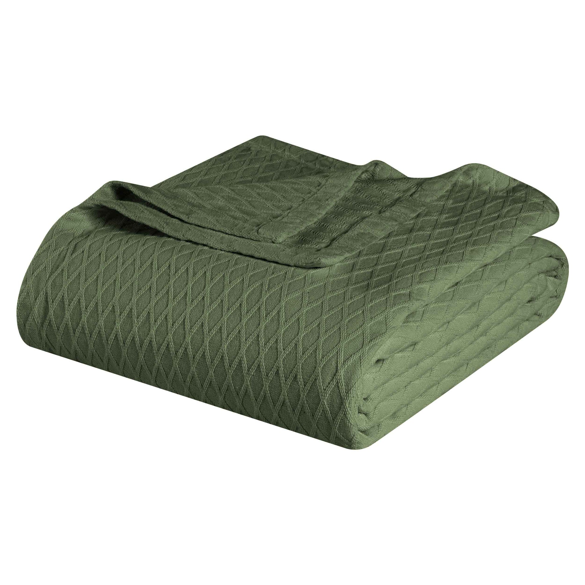 Diamond All-Season Cotton Blanket - Forest Green