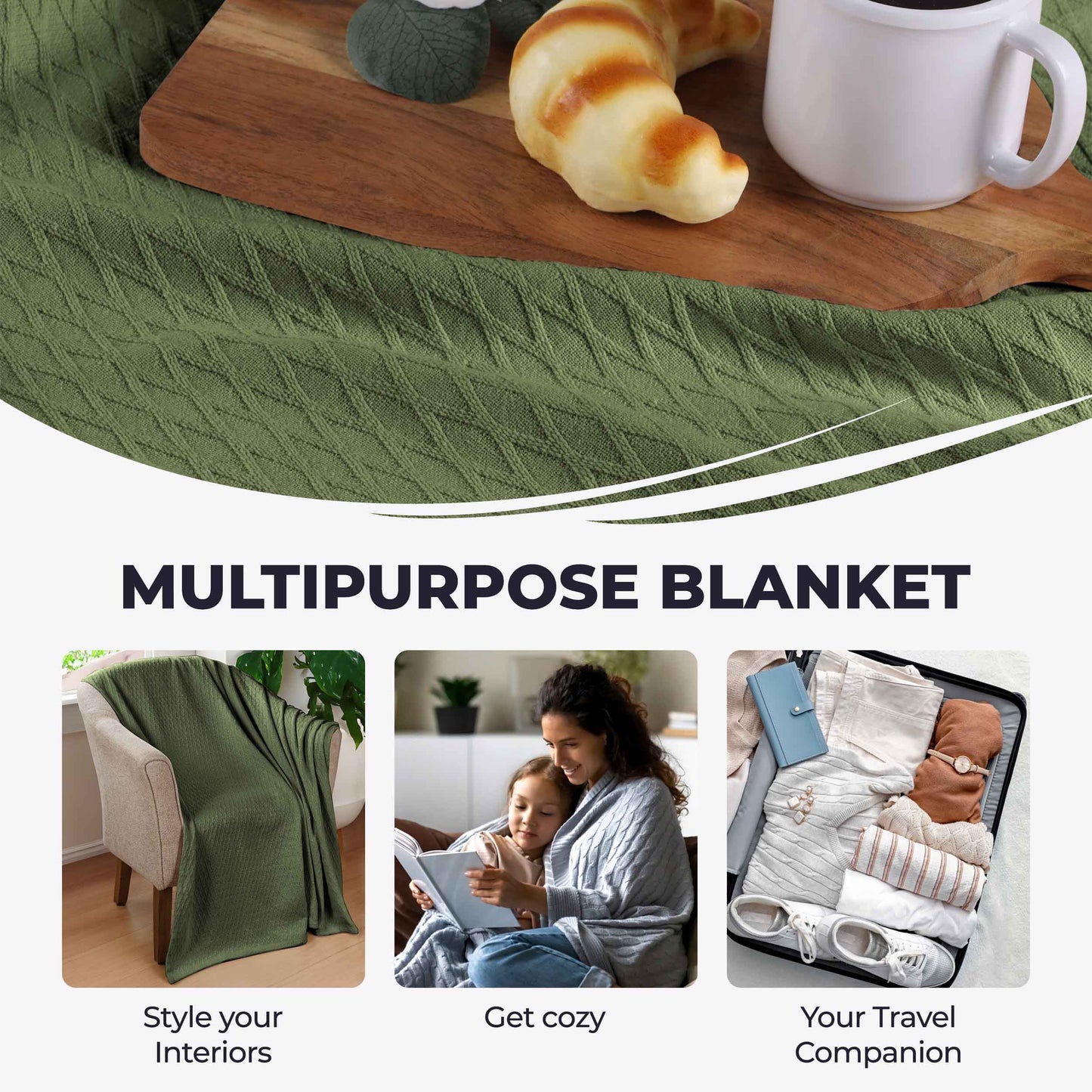 Diamond All-Season Cotton Blanket - Forest Green