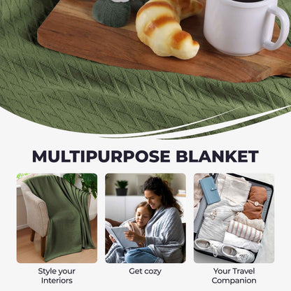 Diamond All-Season Cotton Blanket - Forest Green