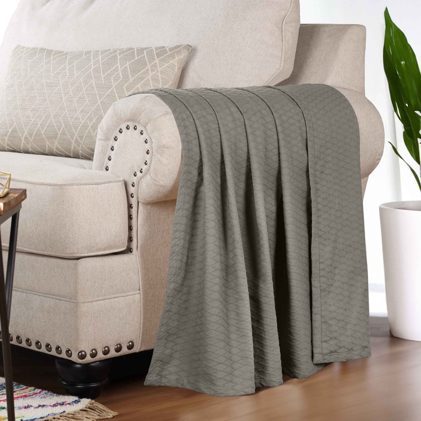 Diamond All-Season Cotton Blanket - Grey