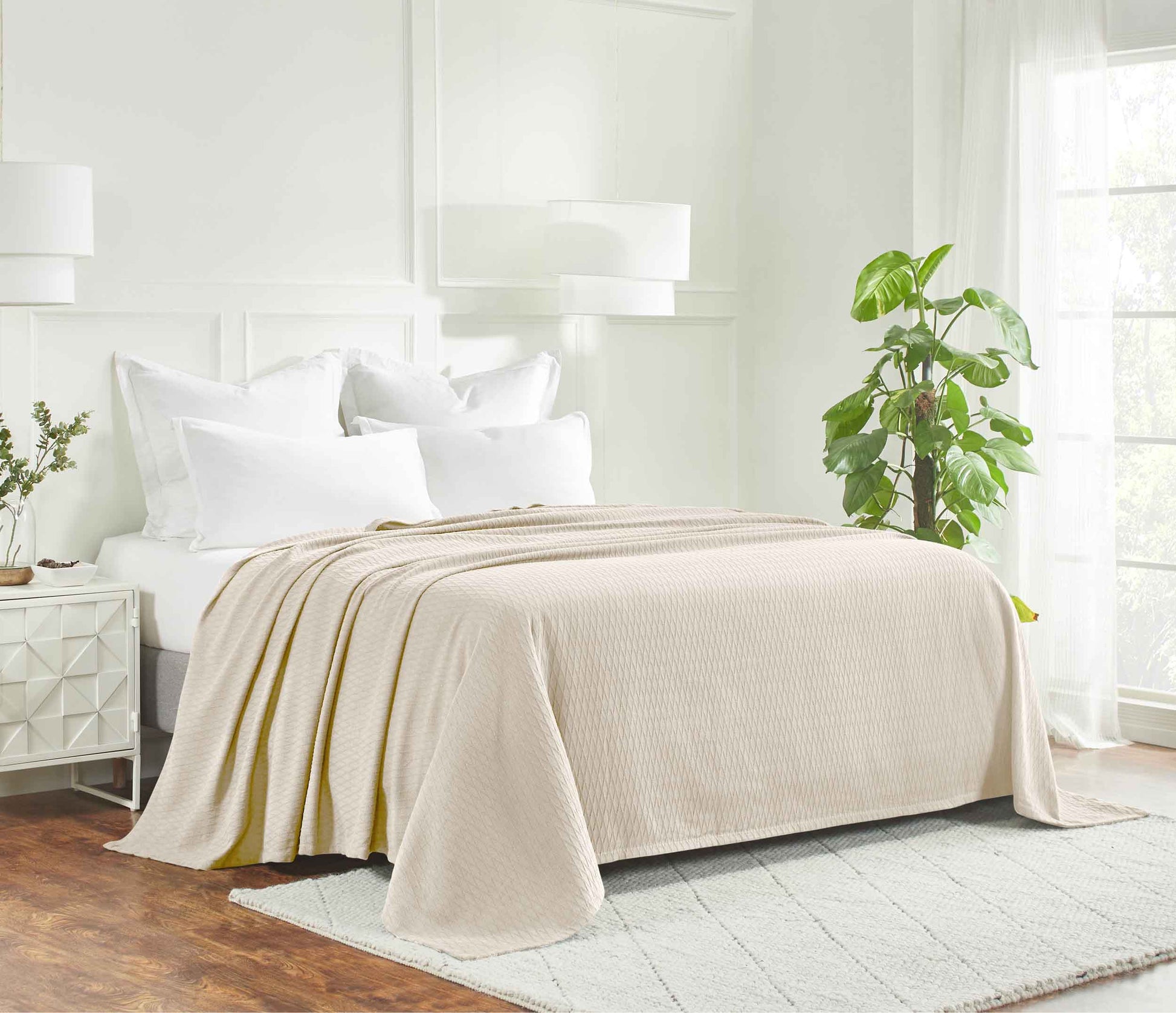 Diamond All-Season Cotton Blanket - Ivory