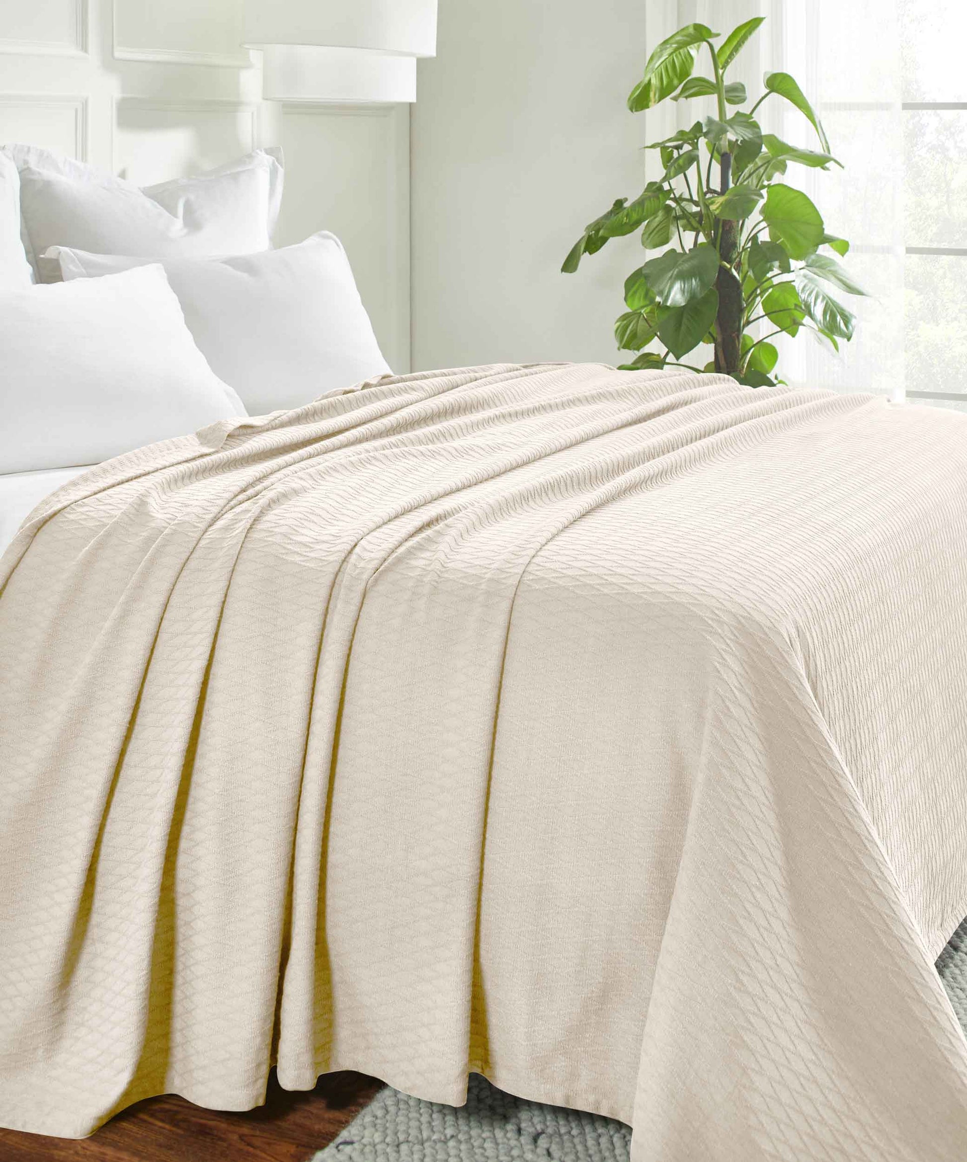 Diamond All-Season Cotton Blanket - Ivory