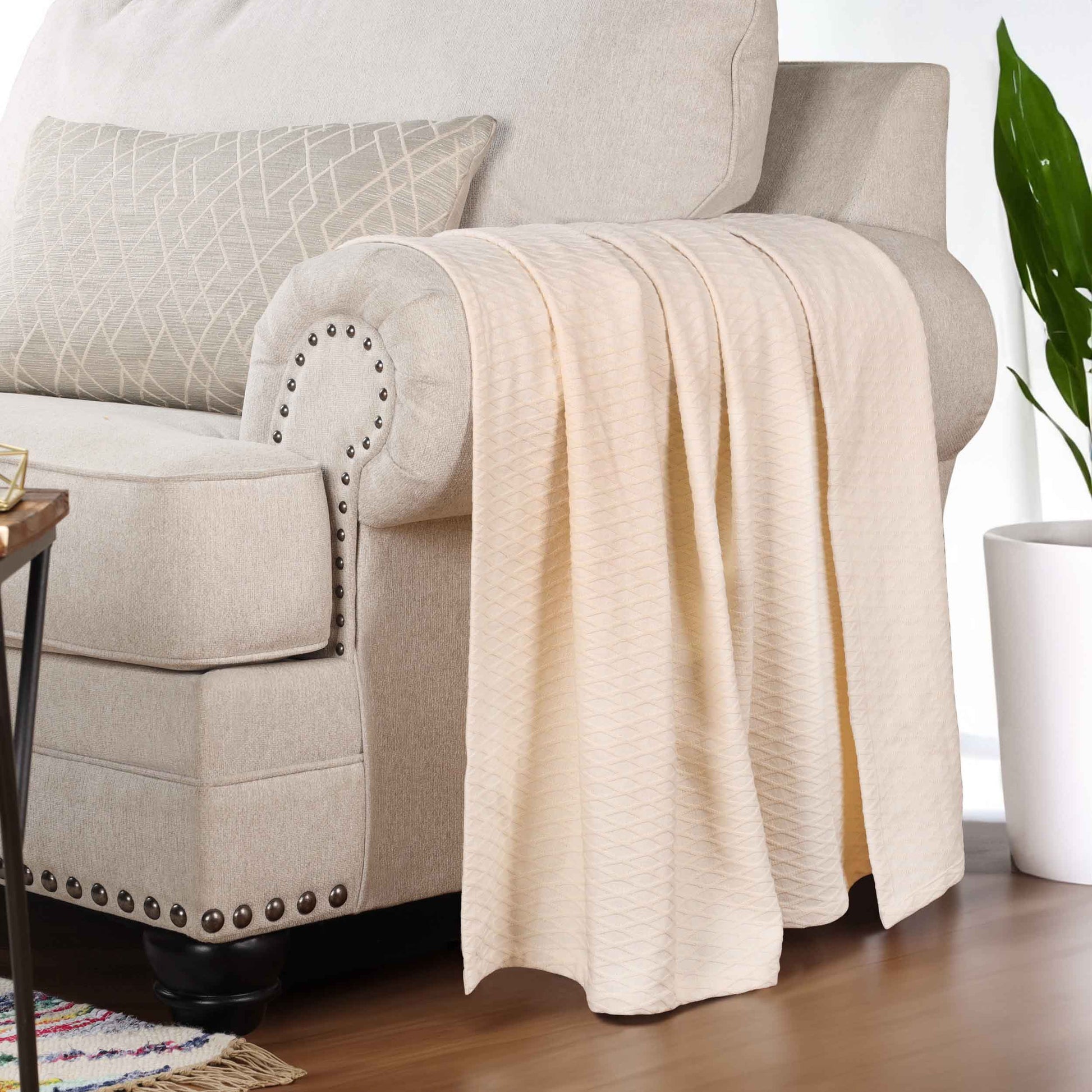 Diamond All-Season Cotton Blanket - Ivory