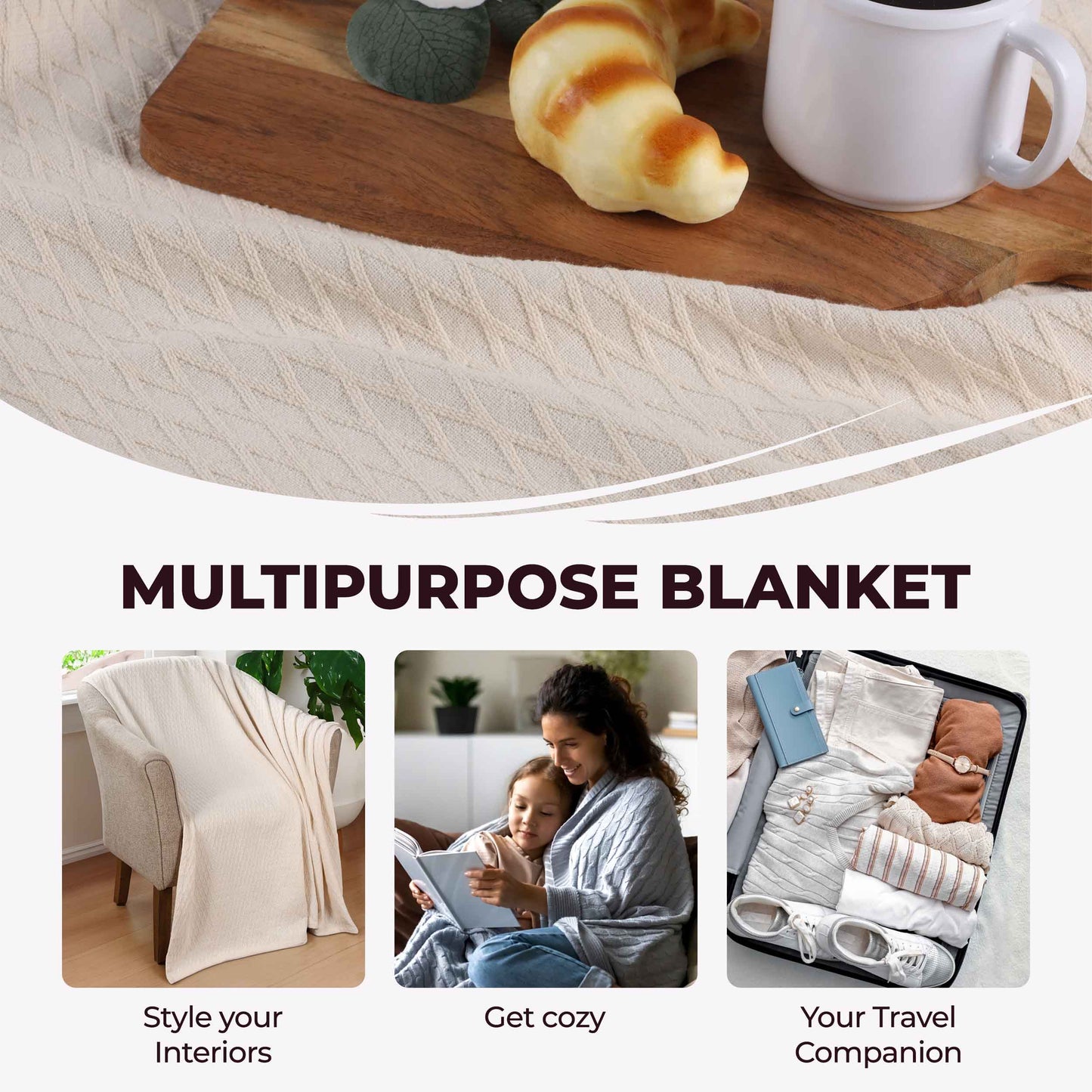 Diamond All-Season Cotton Blanket - Ivory