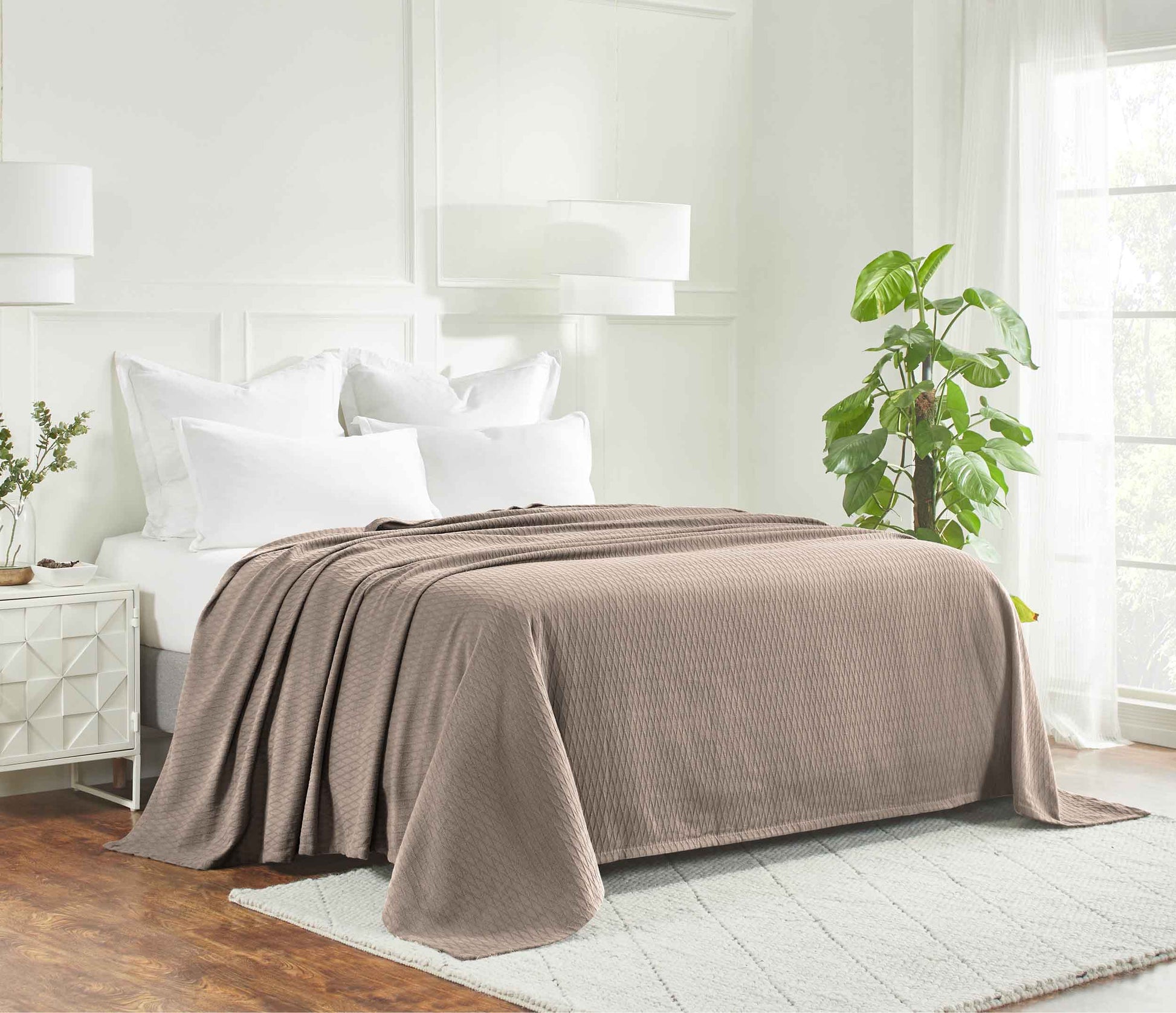 Diamond All-Season Cotton Blanket - Khaki
