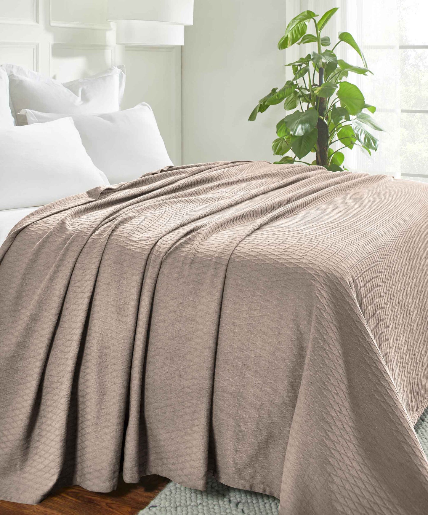 Diamond All-Season Cotton Blanket - Khaki