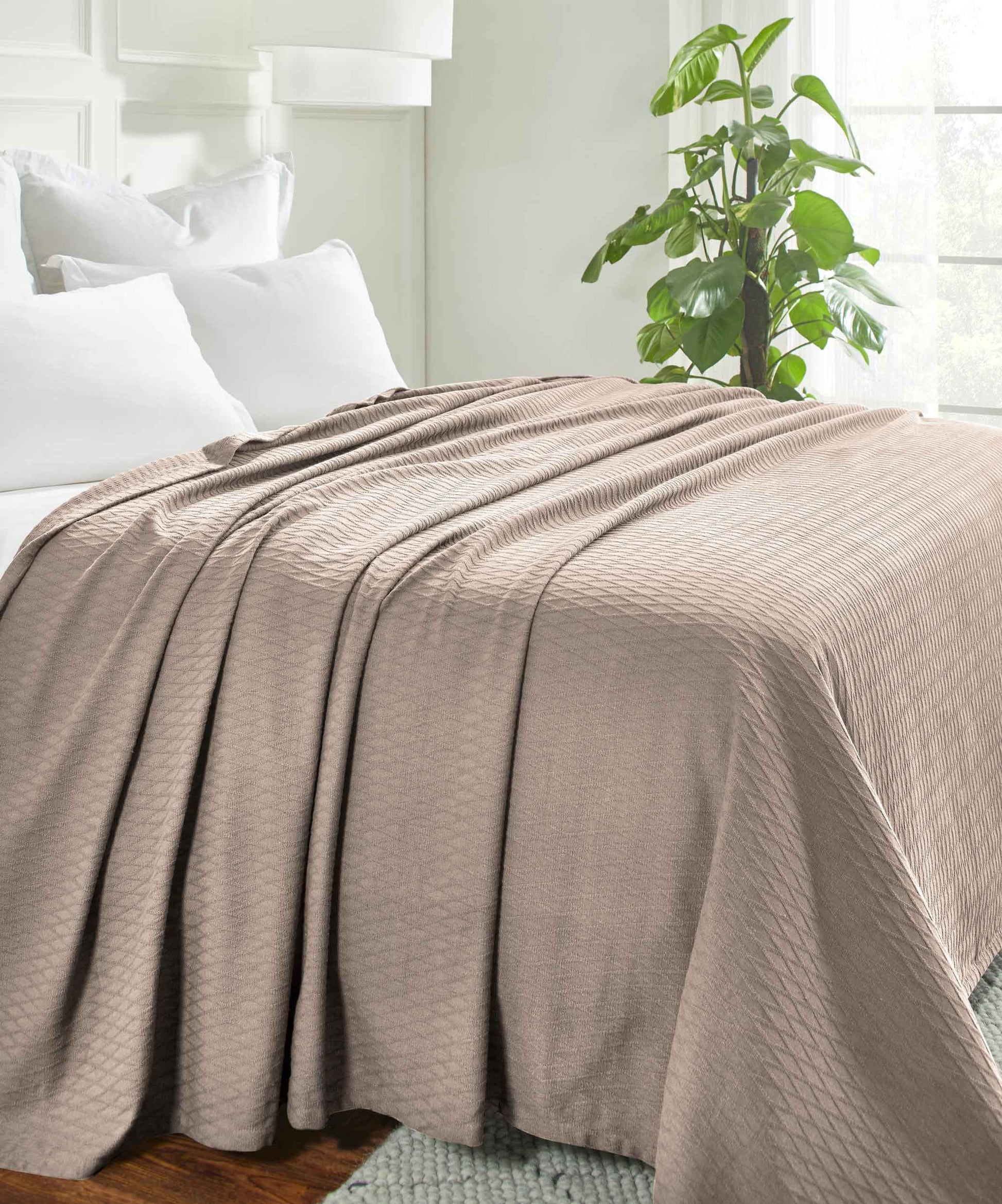 Diamond All-Season Cotton Blanket - Khaki