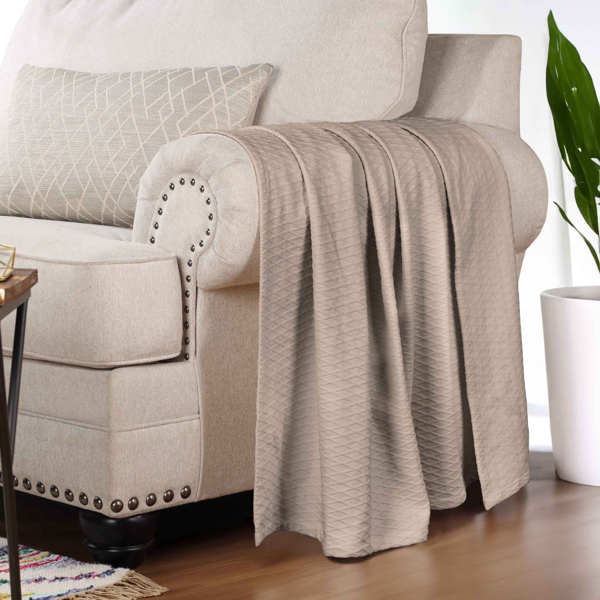 Diamond All-Season Cotton Blanket - Khaki