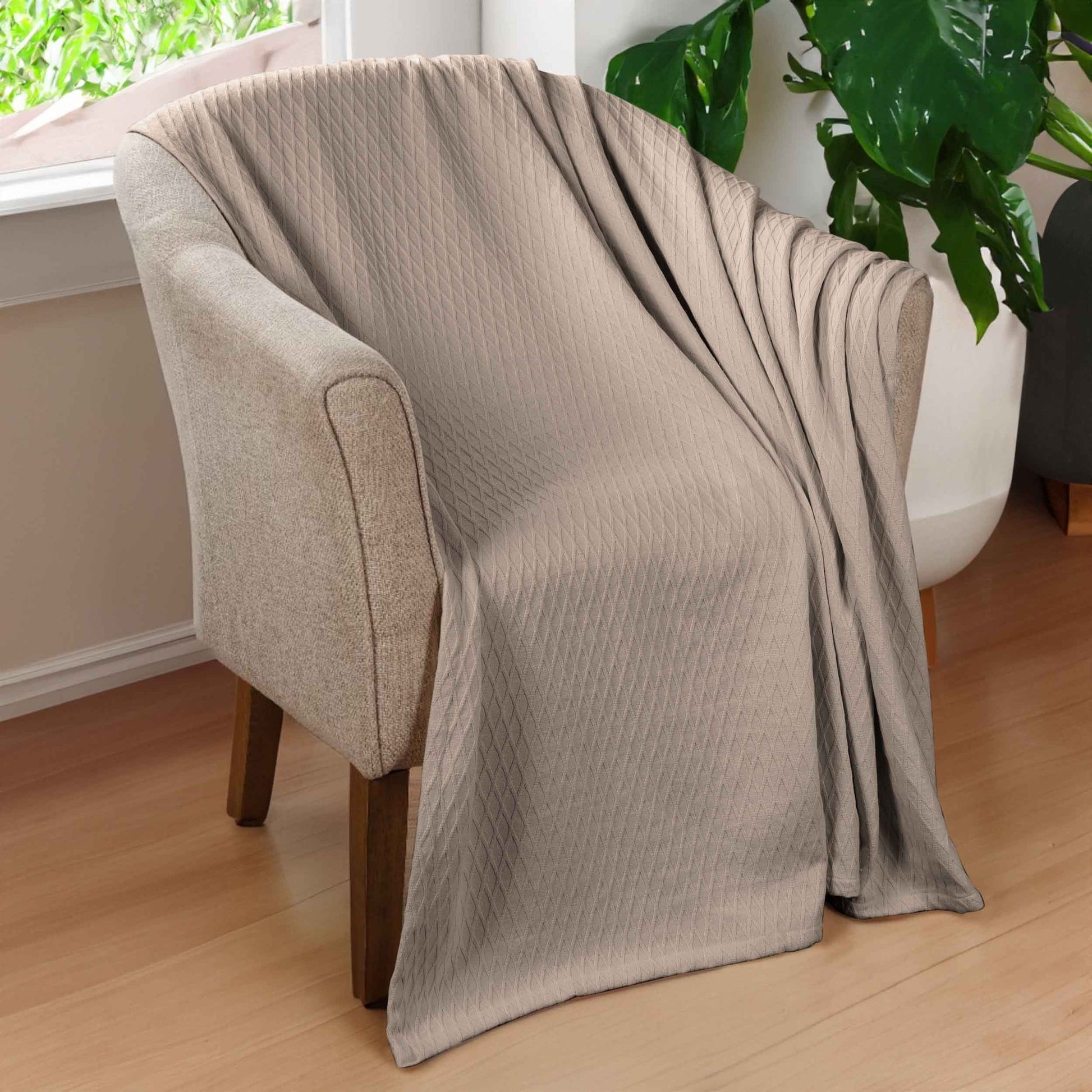 Diamond All-Season Cotton Blanket - Khaki